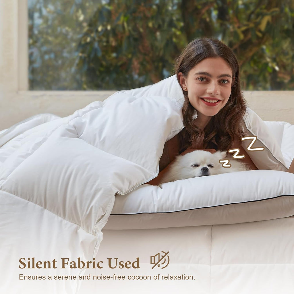 Luxury Oversized King Down Feather Fibers Comforter, Soft Cotton Blend Cover, High Fill Power Medium