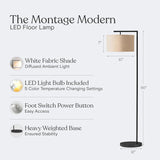 Montage Modern Floor Lamp - LED Standing Lamp with Tan Shades & Offices - Bedroom Reading Light