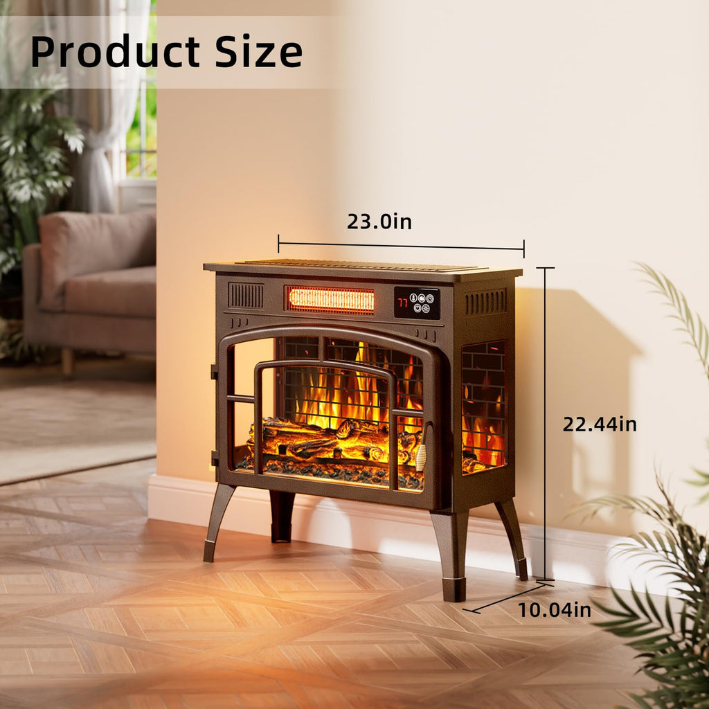 22" Freestanding Electric Fireplace with Remote Control, Brown