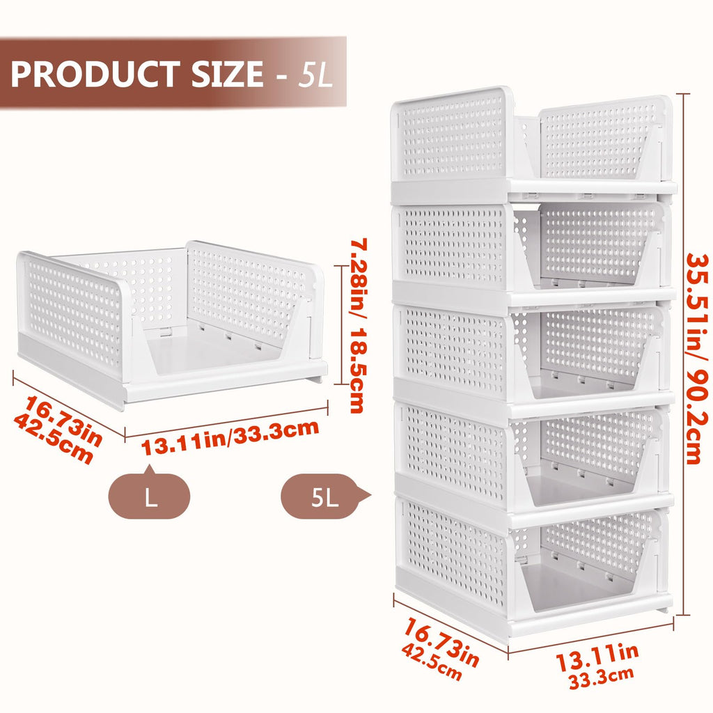 5 Pack Closet Organizers Stackable Storage Box