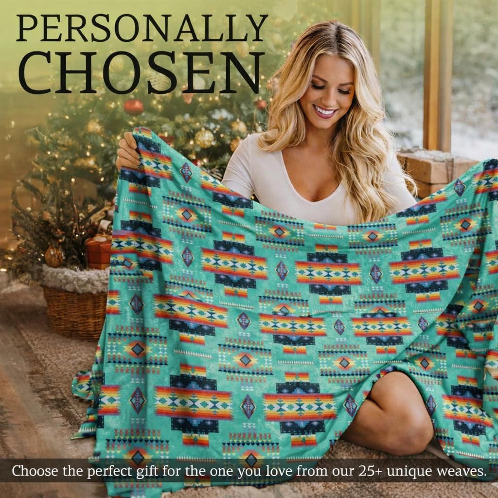 Aztec Blanket, Western Blanket, King (87"x95") (Teal)
