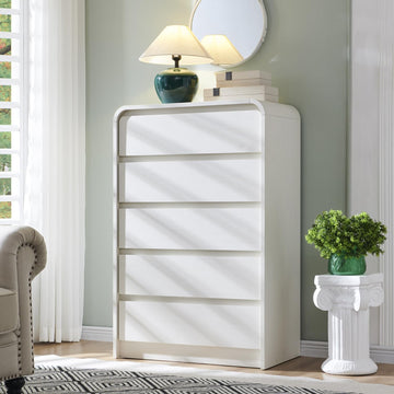 Modern 5 Drawers Dresser , 45" Tall Dressers & Chests of Drawers w/Curved Profile Design, Wood Mid Century Vertical