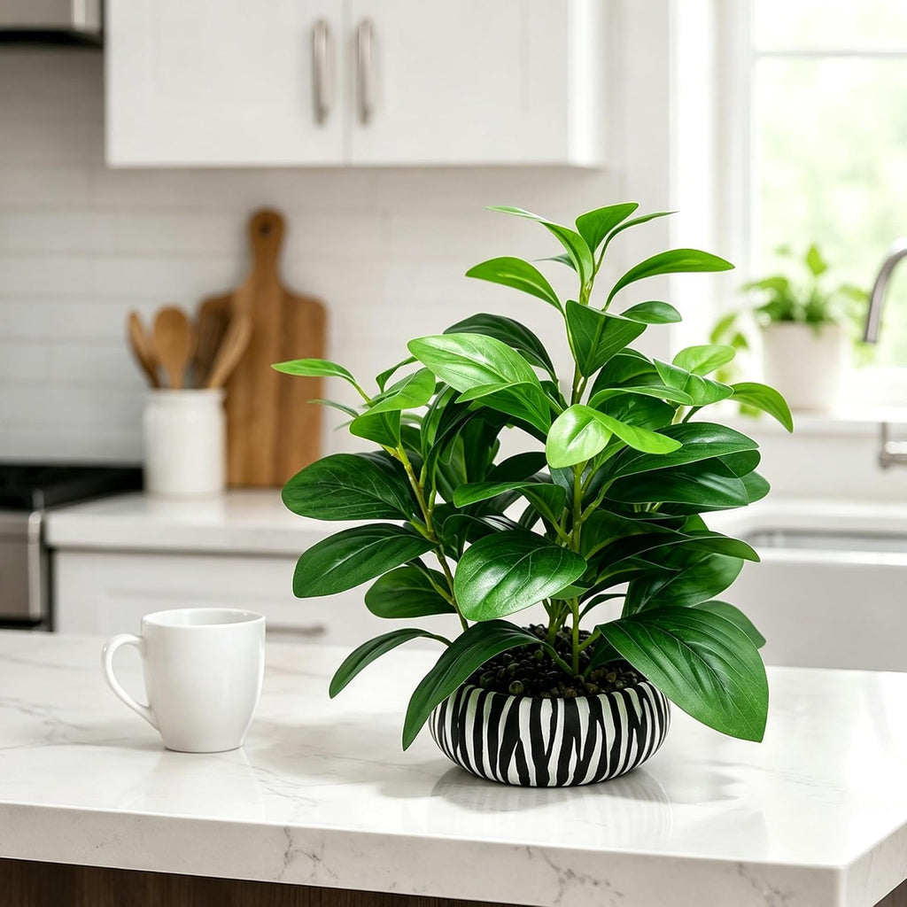 Realistic Artificial Potted Plant, Faux Indoor Greenery Living Room Bookshelf Bathroom Decor, Low-Maintenance