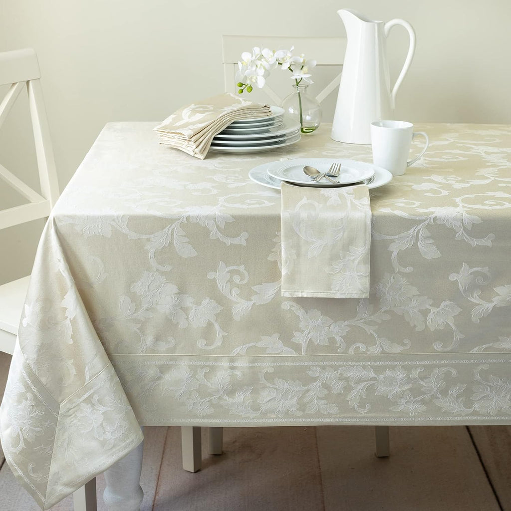 Harmony Scroll Woven Damask Fabric Tablecloth, Everyday, Parties, Special Occasions, Weddings Table Cloth