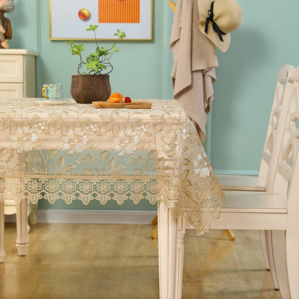 Lace Embroidered Rectangle Tablecloth - Boho Table Cloth Rustic Fabric Retro Lace Tablecloth Picnic 
