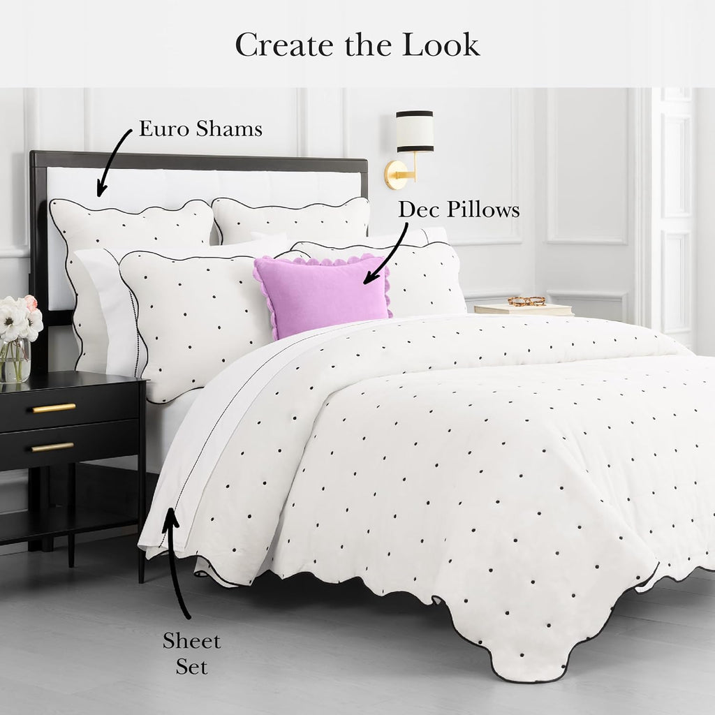 Kate spade new york Scalloped Edge Euro Sham, 26" x 26" Decorative Pillow Cover, Single 100% Cotton Cover, Machine