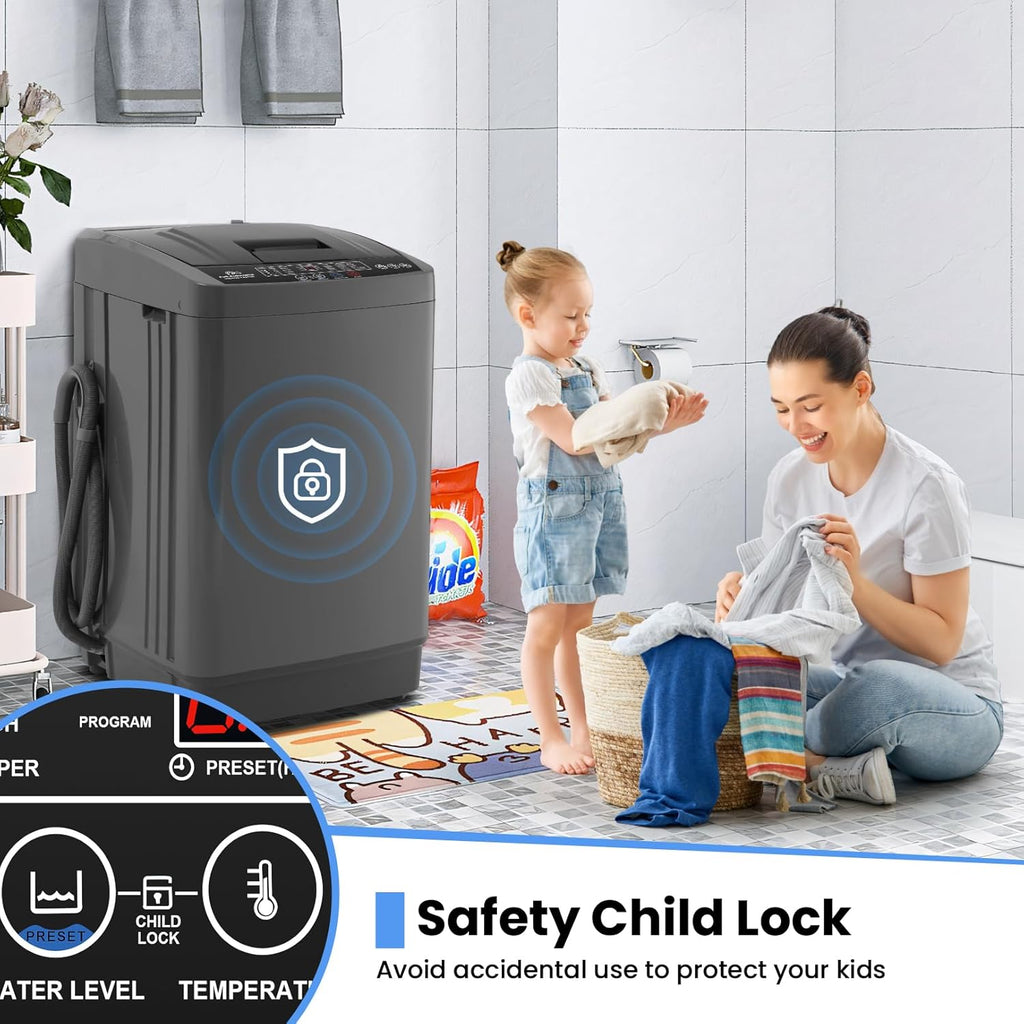 2.8 Cu.ft Portable Washer, 20 lbs Capacity Full Automatic Washing Machine with Drain Pump, 10 Wash Programs & LED