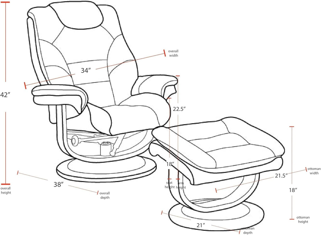 Modern Reclining Swivel Lounge Chair and Ottoman — Brown Leather