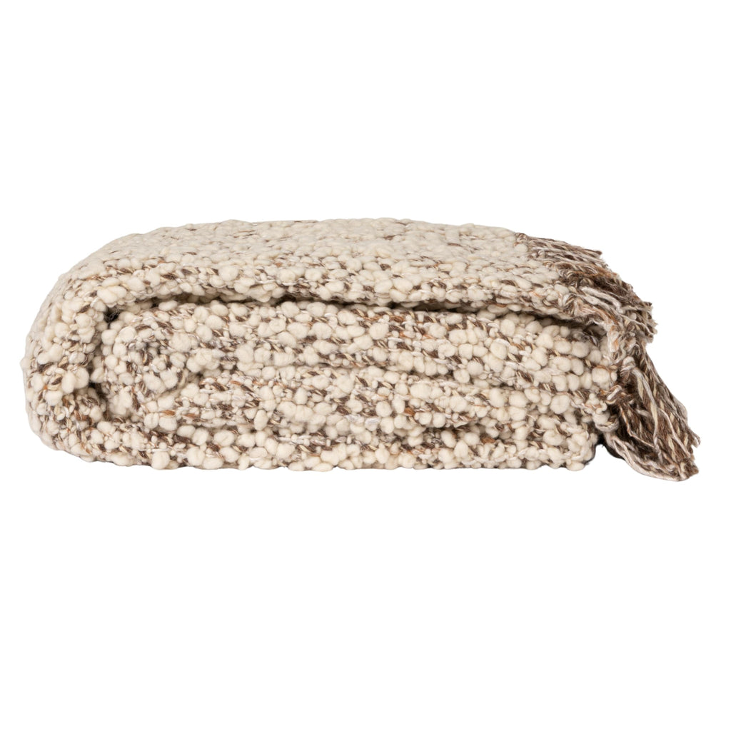 Cozy Haven Wool Blend Shag Throw, Natural and Grey Mélange