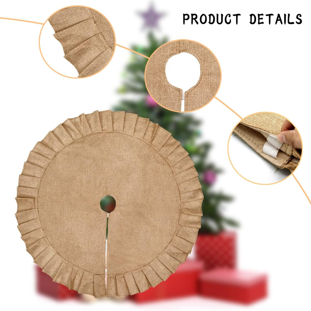 Christmas Tree Skirt Linen Burlap Tree Skirt with Ruffled Border Rustic Christmas Burlap Tree Skrit Holiday