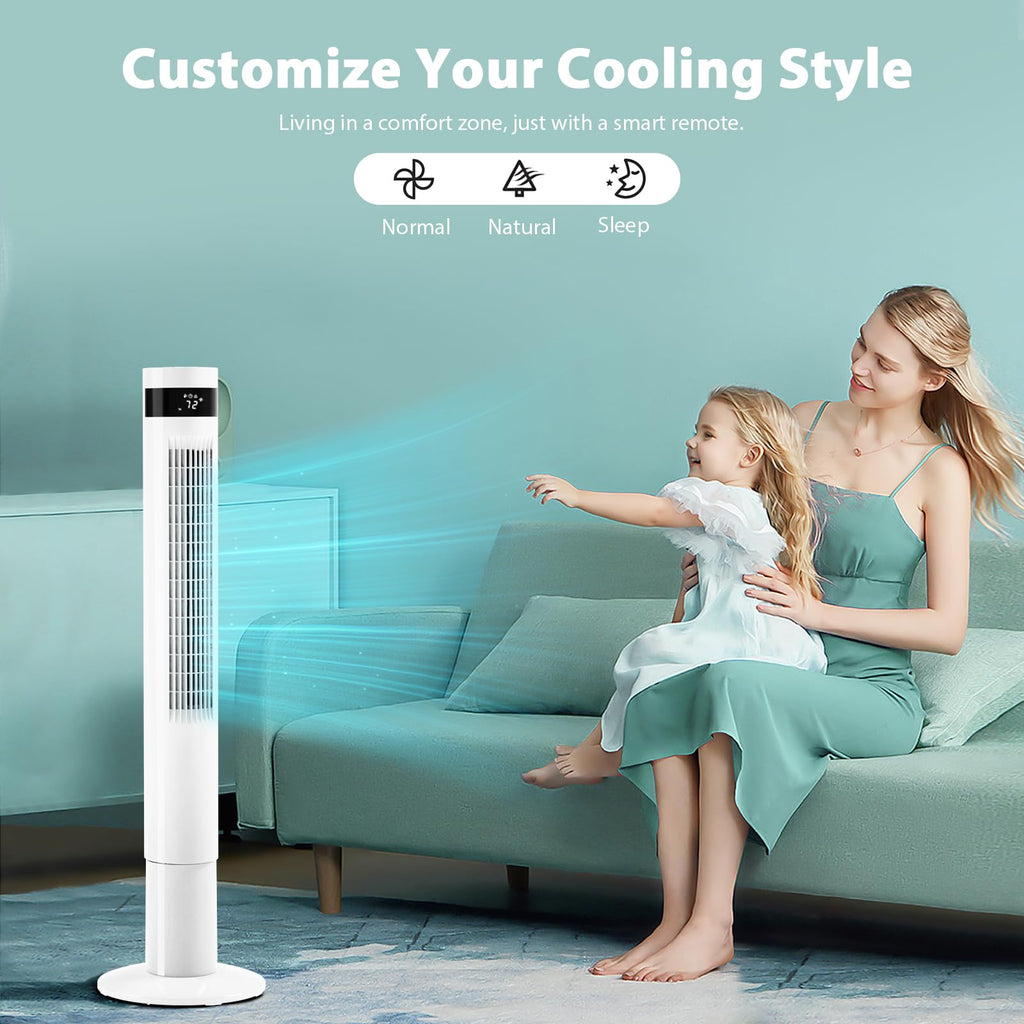 Tower Fan Portable Electric Oscillating Fan Quiet Cooling Remote Control Standing Bladeless Floor Fans 3 Speeds Wind
