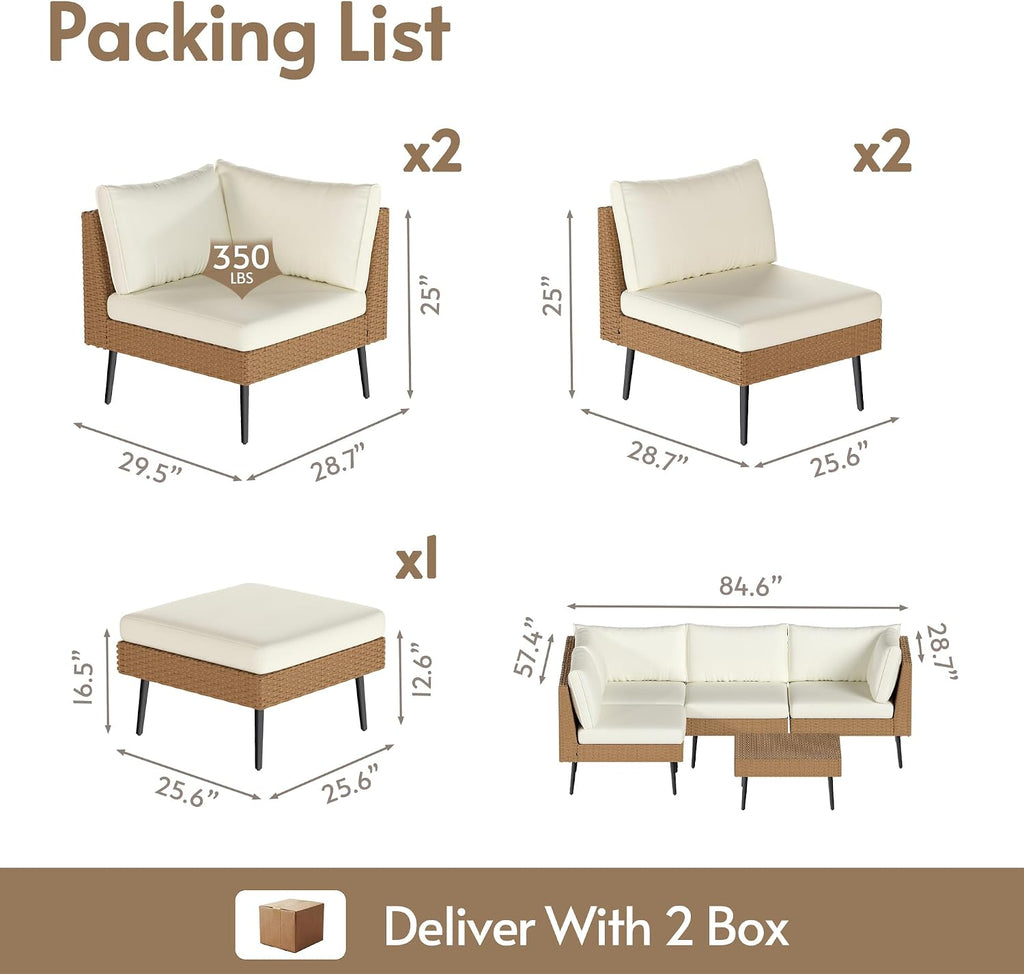 5-Piece Tight Weave Outdoor Patio Sectional, Luxe Outdoor Sofa with Premium Polyester & Ergonomic Design, All-Weather