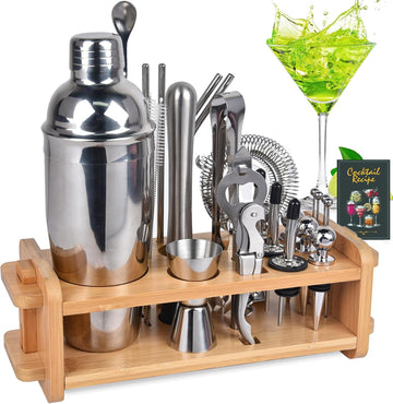 Mixology Bartender Kit with Stand, 25oz Bar Set Cocktail Shaker Set, Professional Bartending Kit Home Bar Tools - Set of 30