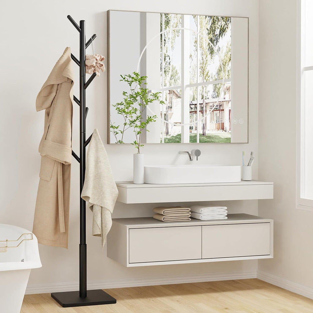 Coat Rack Freestanding with Stable Square Base for Cloathes, Hat, Used , Sturdy and Easy Assembly Coat Tree with 3