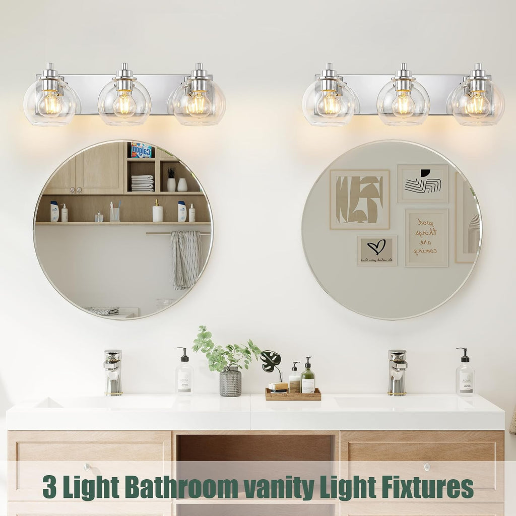3 Light Bathroom Light Fixtures-Chrome Bathroom Vanity Lights, Modern Vanity Lights 3-Light Bathroom Lighting
