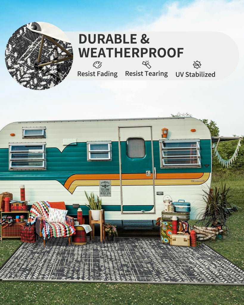 Outdoor Rug 9x12 Waterproof-Patio Rug Mat Outdoor RV Camping Picnic Beach Mat Plastic Straw Rugs Out