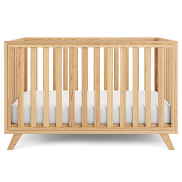 Crib for 0 to 3 Years - Adjustable Mattress Height, Natural Wooden Crib for Baby, Elegant Nursery Furniture, Designed