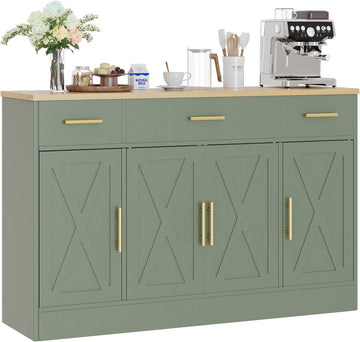Buffet Cabinet with Storage,53.4" Large Kitchen Storage Cabinet with 3 Drawers and 4 Doors,Wood Farmhouse Buffet