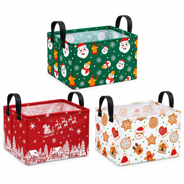 Christmas Storage Baskets 3 Pack with Handles, Kids Laundry Hamper Storage Organizer Bin Room, Rectangular Bins for