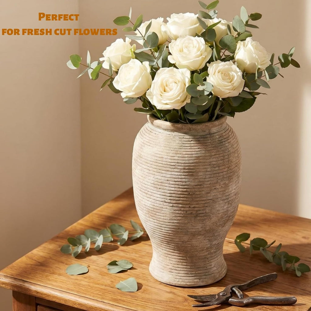 9 Inch Ceramic Flower Vase - Rustic Farmhouse Pottery Vase | Decorative Vases