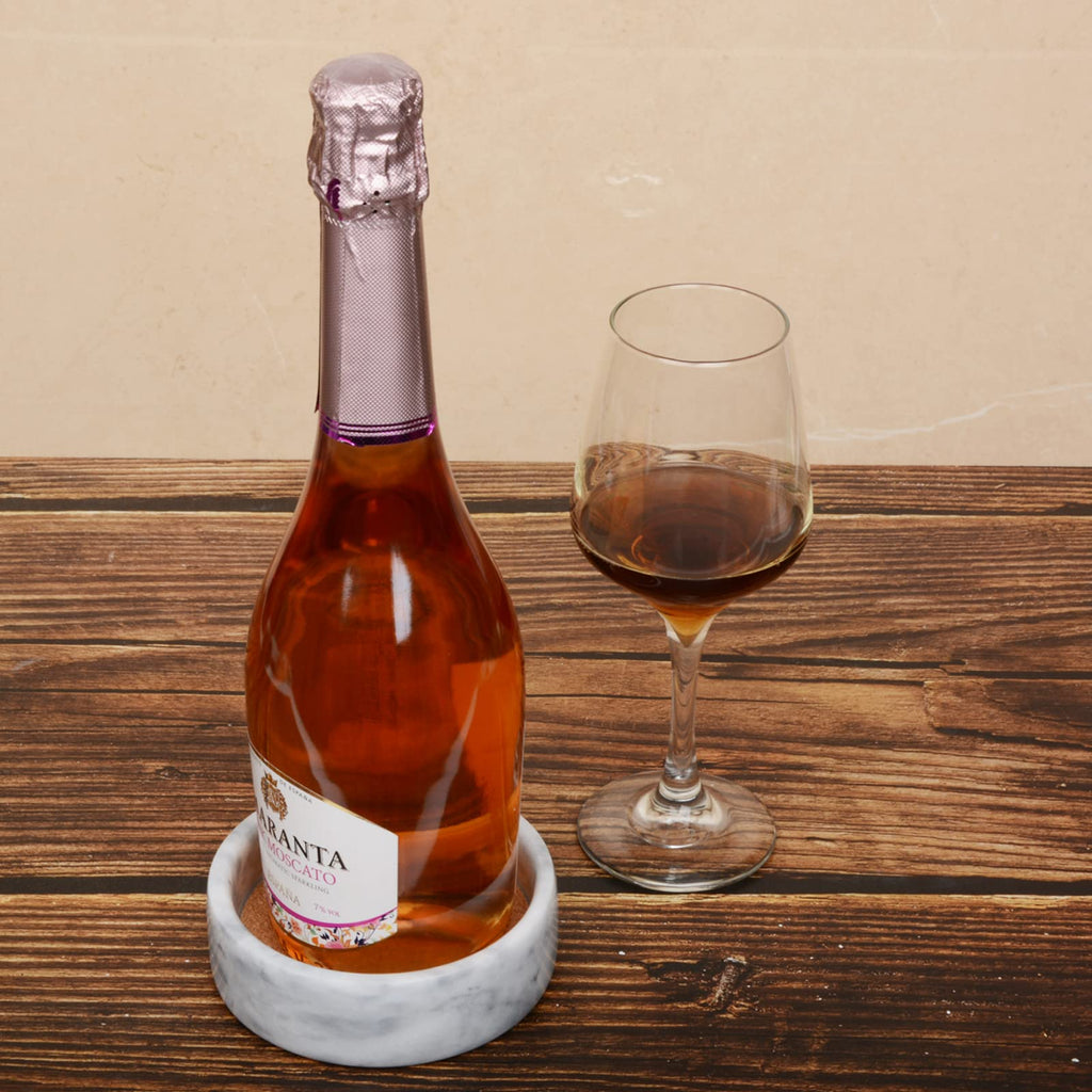 Marble Wine Bottle Coaster with Absorbent Cork Spacer for Wine Coaster Champagne Bottle Jewelry Organizer (White)