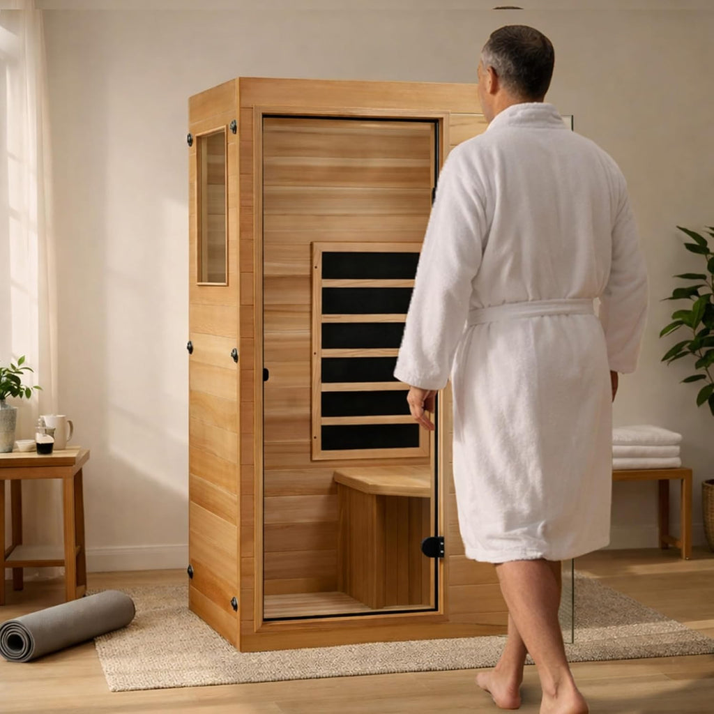 DYNAMIC SAUNAS Elite 1 Person Compact Ultra Low EMF FAR Infrared Sauna with Red Light Therapy & Bluetooth Speakers