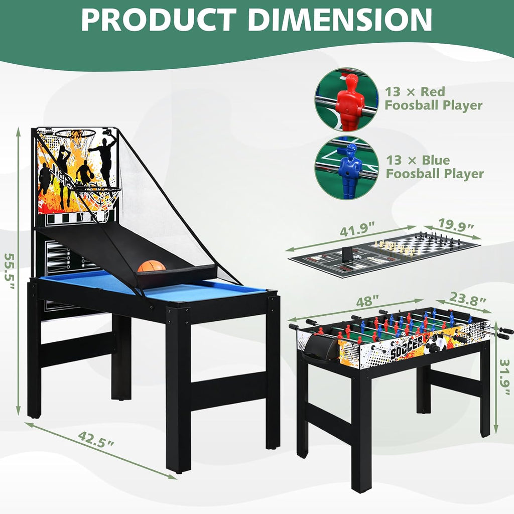 15-in-1 Multi Game Table, 48" Combo Game Table for Kids, Adults, Combination Game Table Set for Home, Game Room