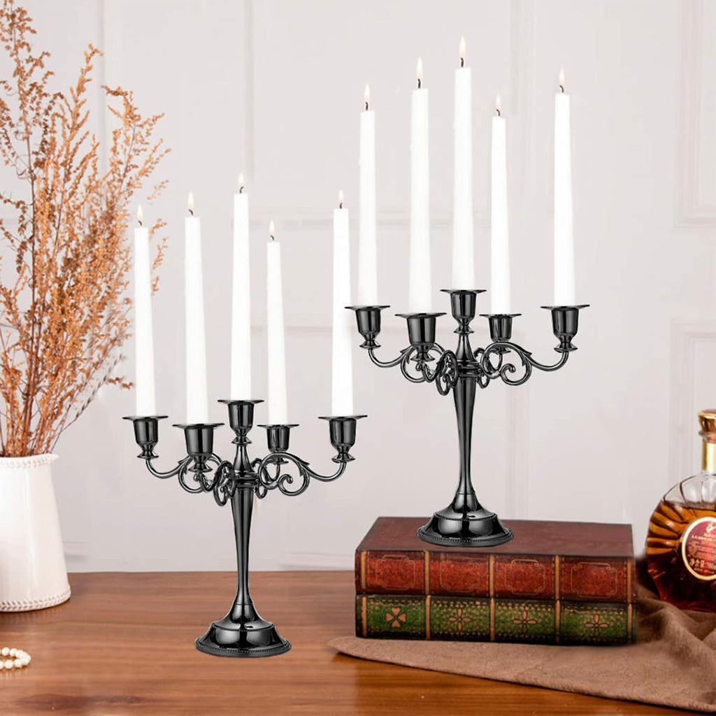 5 Arm Black Candelabra, Candelabra Candle Holder, 10 Inch Tall Candlesticks Holder, Elegant Taper Candle Holder