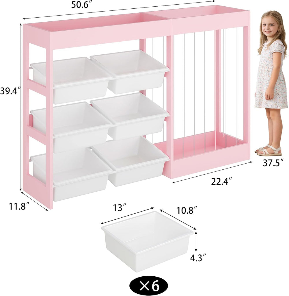 50.6"W x 39.4"H Kids Toy Organizer with Stuffed Animal Storage, Wooden | Kids Storage with 153L Stuffed Animal Zoo, 6