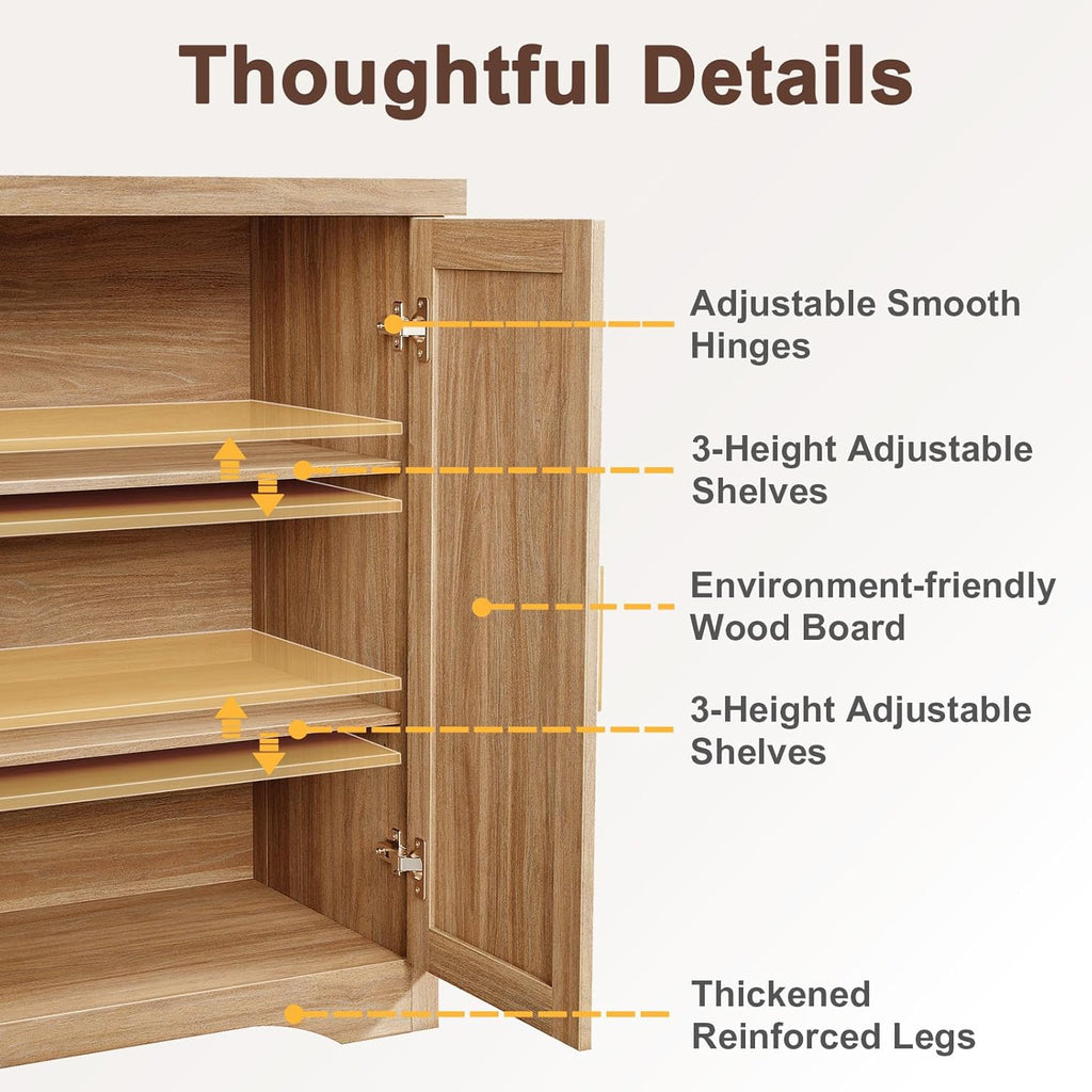 Fluted Buffet Cabinet with Storage Accent Sideboard,Modern Credenza with 4 Doors & Adjustable Shelves,Wood Coffee Bar