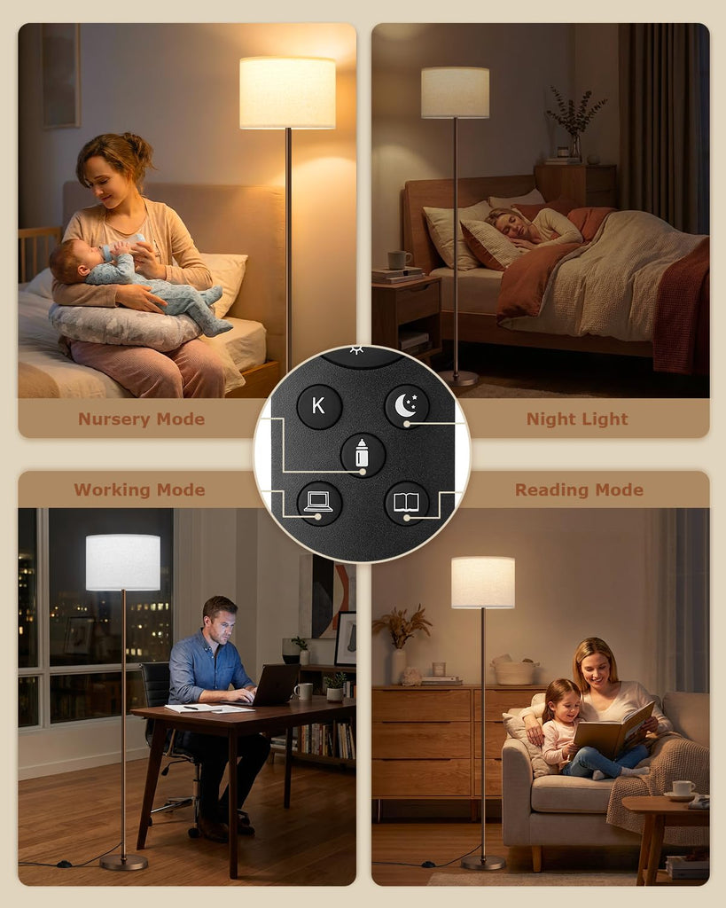 Dimmable Floor Lamp with Remote & 9W LED Bulb