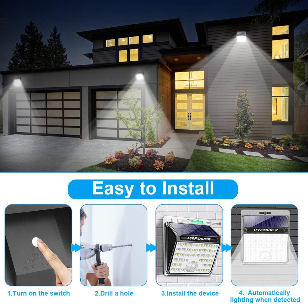 Solar Motion Sensor Lights Outdoor, Security Flood Lights, 4 Pack | Bright 40-LED Lighting, 120° Wide Beam