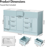 60 Inch Bathroom Vanity with Double-Sink, Freestanding Modern Bathroom Vanity Cabinet with Ceramic Basin