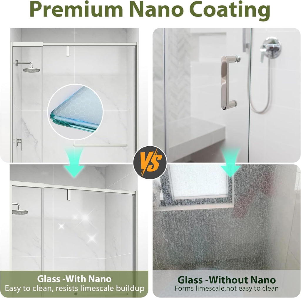 Pivot Shower Door, 42-48" W x 72" H Semi-Frameless Swing Glass Shower Door with Explosion-Proof Film Nano Coating
