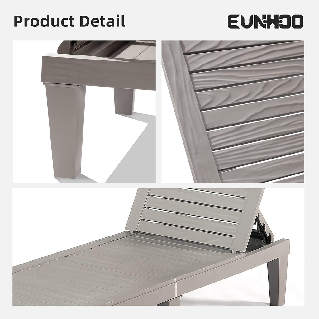 Outdoor Chaise Lounge Set of 2, Adjustable Pool Lounge Chair with 5 Positions Backrest, Waterproof Sun Loungers for