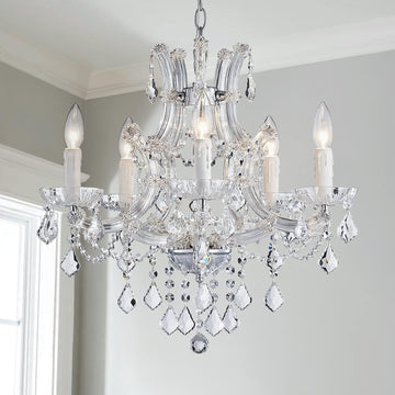 5 Light Crystal Maria Theresa Chandelier, Modern K9 Crystal Chandelier Lighting,Crystal Pendant Lighting Fixture for Dining Room,Bedroom,Living Room,H22 x W20 with Adjustable Chain