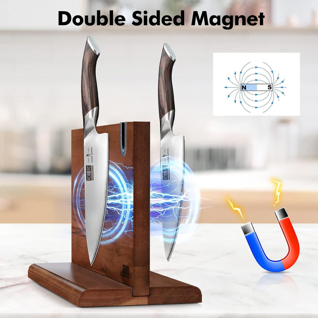 Magnetic Knife Block 14 x 10", Double Sided Magnetic Knife Holder | Magnetic Knife Storage Stand Counter, Acacia Wood