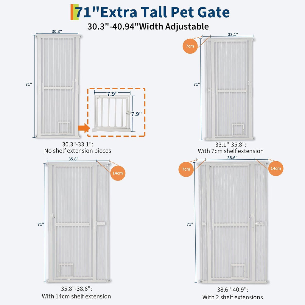 71'' Extra Tall Cat Gate for Doorway, 30.3"-40.9" Width Adjustable