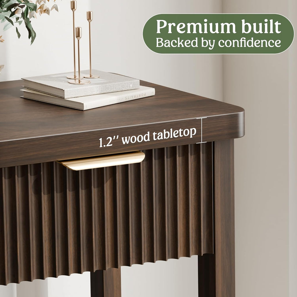 Fluted Console Table, 51 Inch Entryway Table with 3 Drawers | Scandi farmhouse look with quiet full-extension slides