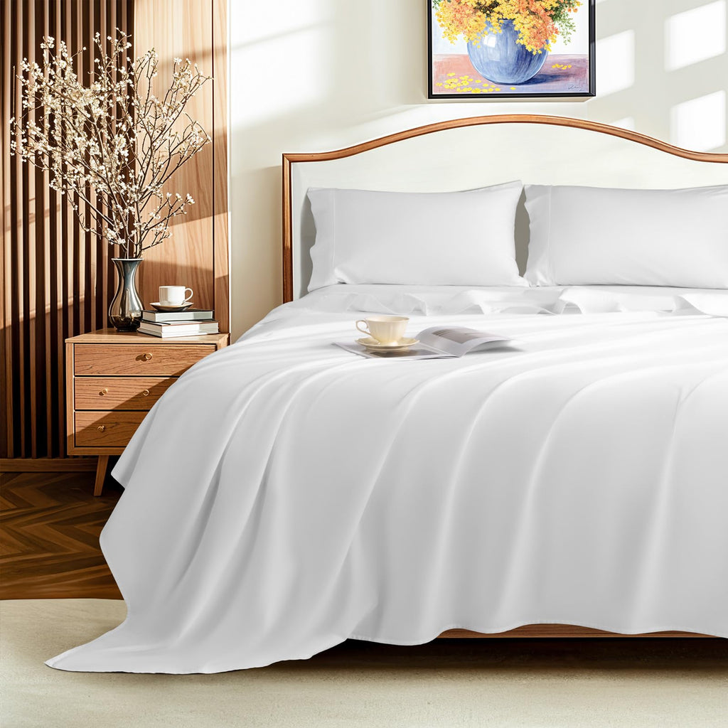 1500 Thread Count Egyptian Cotton Queen Size Sheet Set (4 Piece, White, Modern Style, Deep Pocket, Fully Elasticized)