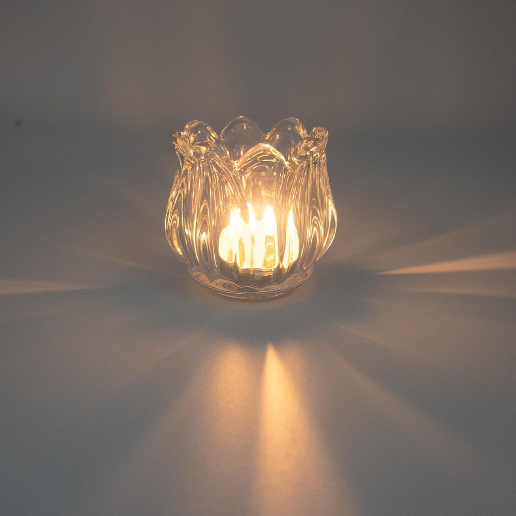 Votive Glass Tealight Candle Holders, Candles Not Included (Transparent Tulip-12 Pcs)