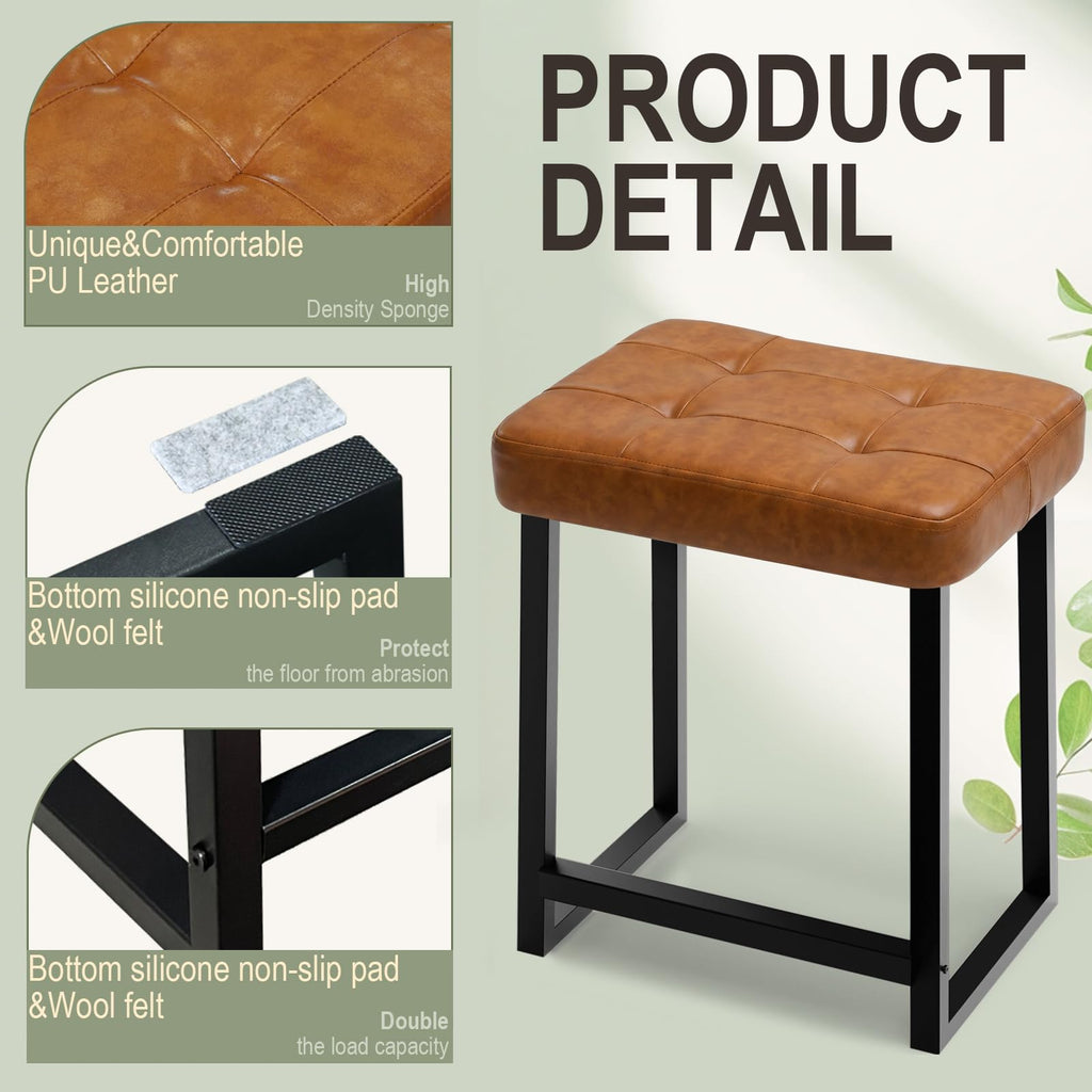 Vanity Bar Stool Chair, Makeup Stool Counter Height Stools, Small Ottoman Footrest s, Leather &Metal Legs with