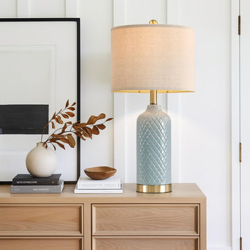 24.25" Table Lamp Modern Ceramic Blue Lamps Bedroom Bedside