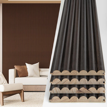 108 x 5.7 Inch Fluted Wood Textured Wall Panel, Beaded Smoked Oak