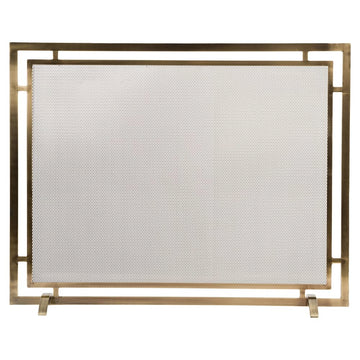 Gatsby Mesh Fireplace Screen in Aged Brass | Single Panel, Heavy-Duty Steel Frame with Powder-Coated Finish | Mesh