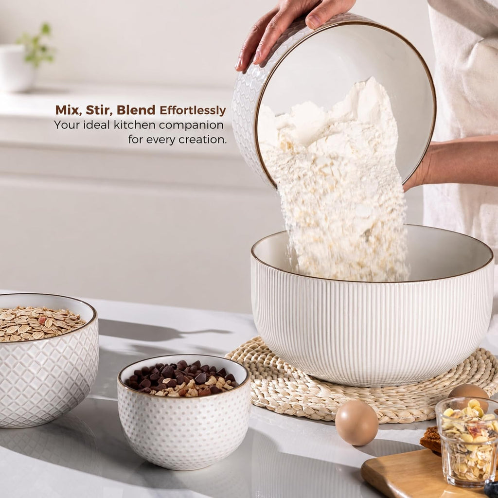 Ceramic Mixing Bowls Set of 4, Stoneware Nesting Serving Bowls | 150/105/45/20 oz For Prep, Baking, Serving, Gift