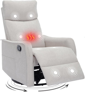 Swivel Rocker Recliner Chair, 360° Swivel Recliner with Heat and Massage, Rocker Recliner Nursery Glider Chair with