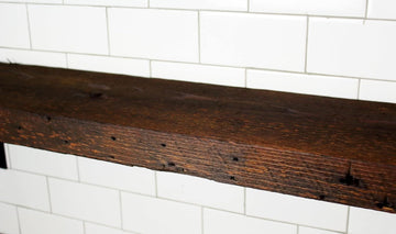 Reclaimed Wood Wall Shelf with Steel Angle Brackets | Rustic Decoration | 2" Thickness | 24" L x 8" D, Early American