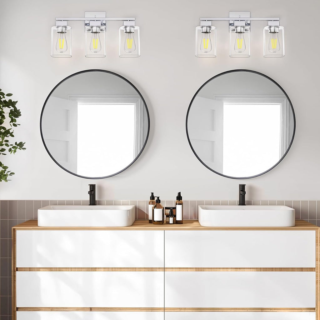 Chrome Bathroom Vanity Light - 3 Light Bathroom Light Fixture Square Design & UL Certification, Bath Room Lighting