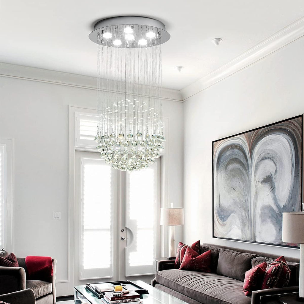 Modern K9 Crystal Raindrop Chandelier Flush Mount LED Ceiling Light Fixture, 3-Color